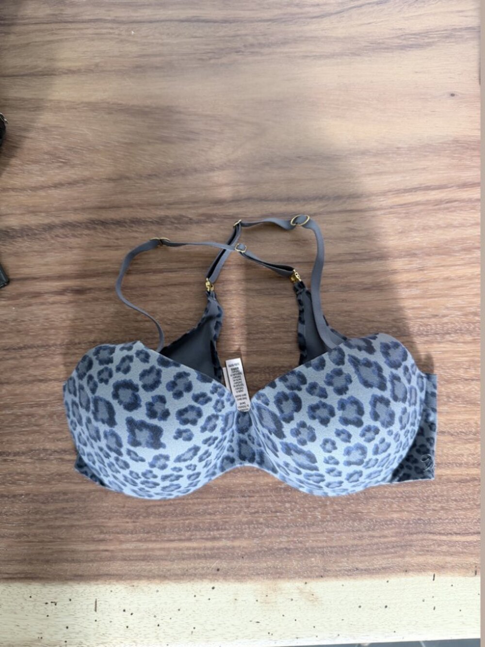 Victoria's Secret Incredible 32D Grey Blue Leopard Demi Bra Gold Hardware